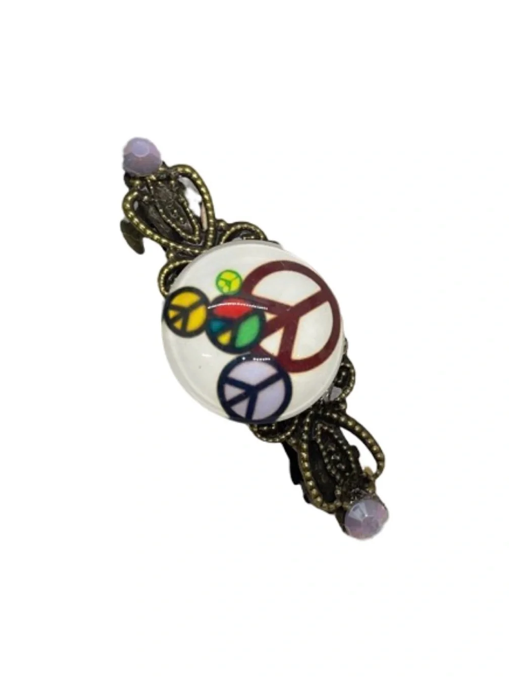 Peace Sign Decorative Barrette -White  Multicolor Peace Symbols FINAL PRICE DROP